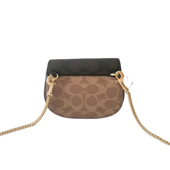 Coach CZ474 Turnlock Card Case Signature Blocking Chain Crossbody Walnut Tan - Picture 4 of 7